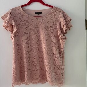 Blush Lace Top with Ruffle Sleeves